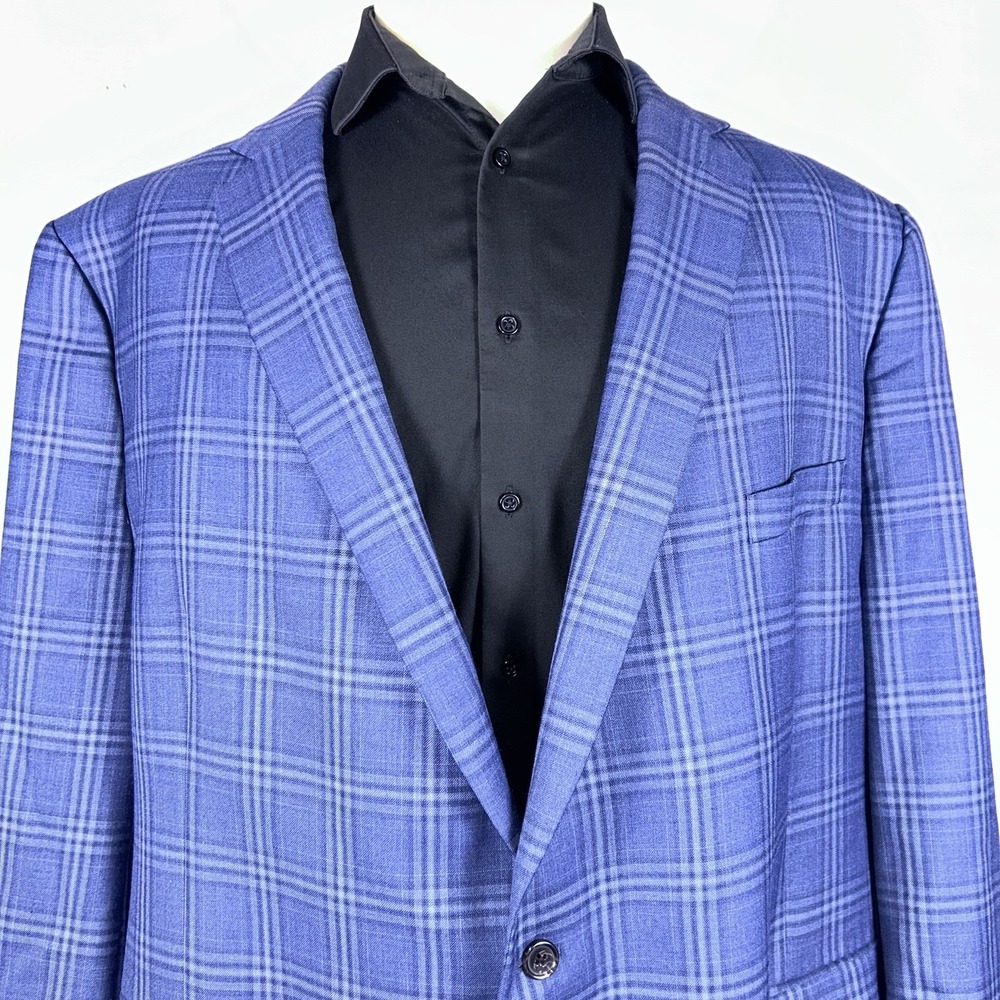 Ralph Lauren Mens 54L Blue Windowpane Plaid Wool Sport Coat Blazer